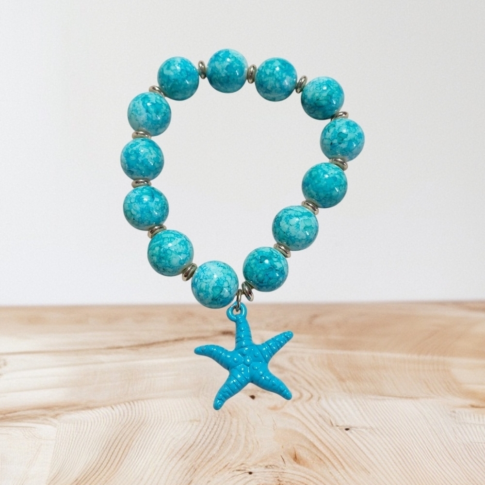 Women's Handmade Turquoise Beaded Bracelet with Starfish Charm